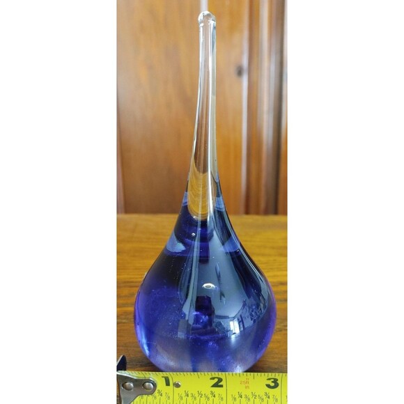 Lovely Glass Blue To Clear Tear Drop Controlled Bubbles Over 7 Inches READ - Picture 3 of 7